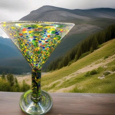 Art Blown Glass Confetti Glass Martini Glass, Beautiful Colors, Handmade - Image 1 of 4