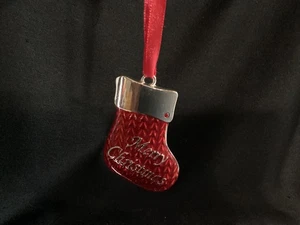 Vintage Harvey Lewis rot Emaille Frohe Weihnachten Strumpf Ornament - Bild 1 von 3