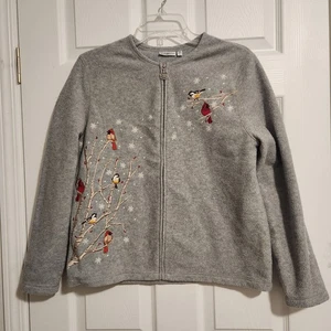 Croft & Barrow Cárdigan Cremallera Suéter Talla Pequeña Mediana Gris Invierno Escena Pájaro - Imagen 1 de 7