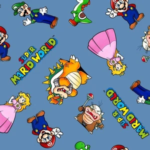 34"L x 45"W Mario And Friends Nintendo Super Mario World Tela Algodón Azul - Imagen 1 de 1