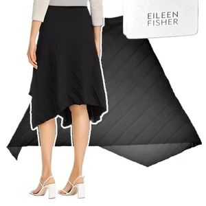 NWT Eileen Fisher Black Asymmetrical Bias Pleated Matte and Shiny Skirt SP or M - Picture 1 of 17