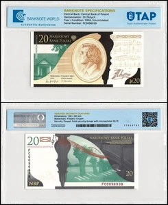 Poland 20 Zlotych, 2009, P-181, UNC Commemorative, Authenticated - Picture 1 of 1