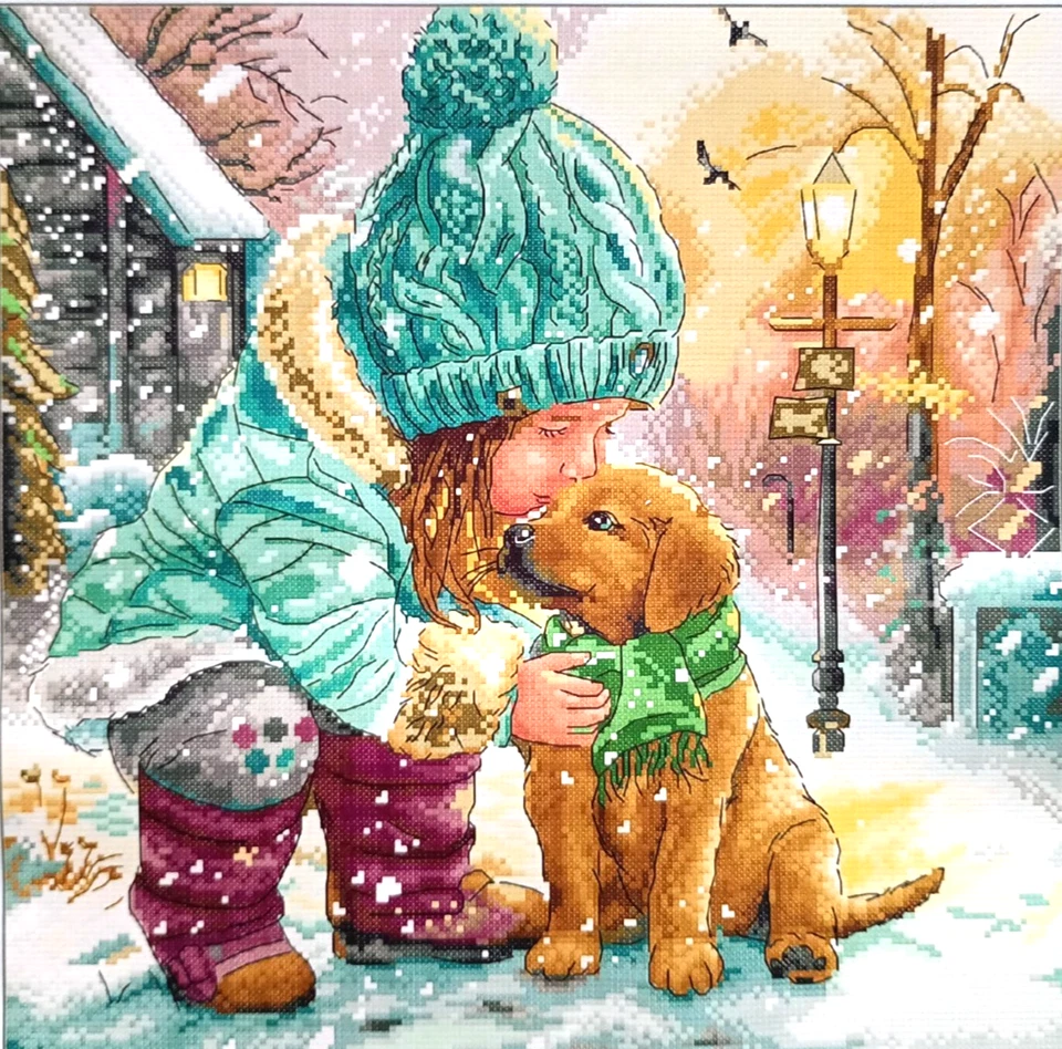 JOY SUNDAY Winter Friends - 14 Count Cross Stitch Kit Unprinted - Aida Size 39 x 38cm