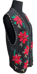 De Colección Bobbie Brooks Suéter Chaleco Poinsettia L 12/14 Bordado Cuentas Vacaciones - Imagen 1 de 12
