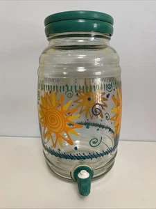 Vintage Glass Sun Tea Jar Jug Pitcher Lid Spout Handle SUNS & SWIRLS - Picture 1 of 7