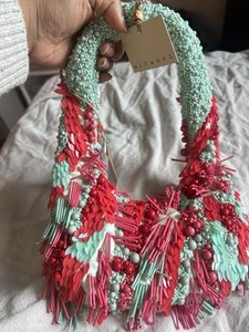 Mirasol Beaded Bag, Viral Beaded Bag Turquoise And Red With Raspberry Pink - Picture 1 of 3