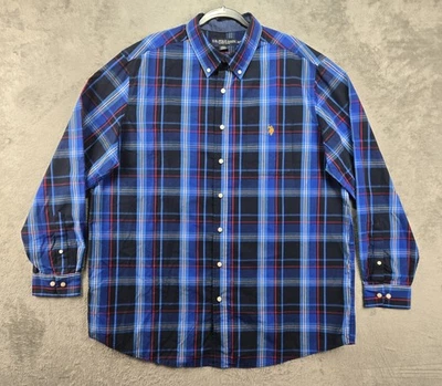 U. S. Polo Assn. Men's XLT Plaid Button Up Blue Long Sleeve Shirt Preppy NWT - Image 1 of 4