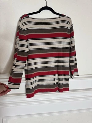 Suéter Vittadini 100% Algodón Vintage Rojo Tostado Negro Rayas Acogedor Pullover Talla L Foto 1 de 4