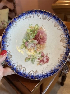 Vintage ‘Sterling China’ 3~ Blooming Roses Bread Plate 6” Hand Painted~Signed - Picture 1 of 5