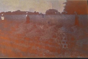 Antique Copper Photoengraving Printing Plate Women Grain Field Farm 3.5" x 5.5" - Picture 1 of 5