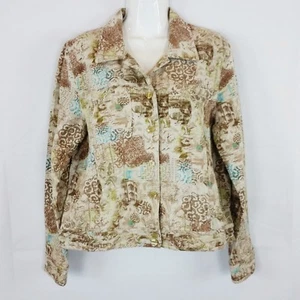 Christopher & Banks Womens Jacket Sz M Beige Front Buttons Pockets Linen Blend - Picture 1 of 5