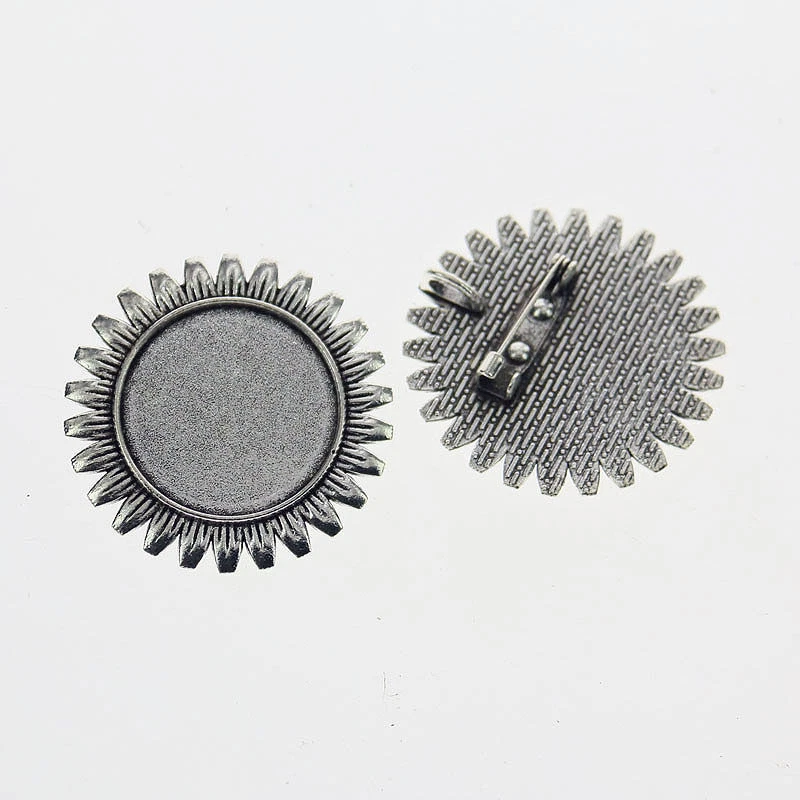 3pcs Tibetan silver color round 25mm cabochon settings rim  brooch design  XA094 - Image 1 of 1