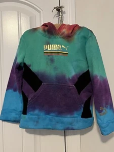 Kids Puma Hoodie size 4 tie dyed pullover Boys Or Girls Sweatshirt Unisex Child - Picture 1 of 6