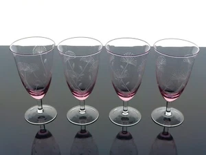 ROSA GEÄTZTE BLUMEN 71/2" KRISTALL 14-OZ WASSERKELCHE EISTEEGLÄSER - 4er SET - Bild 1 von 8