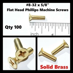 Tornillos de máquina Phillips de cabeza plana de latón sólido de 8-32 x 5/8" (cantidad 100) - Imagen 1 de 1