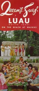 Folleto de viaje vintage Barefoot Tiki Bar Waiki Hawaii Queens Surf Luau años 60 - Imagen 1 de 4