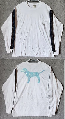 Camiseta Victoria’s Secret ROSA Manga Larga Arco Iris Rayas Brillante Lentejuelas Perro Talla L Foto 1 de 4