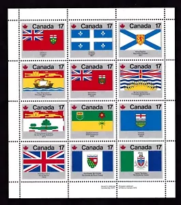 CANADA #821-832a MNH COMPLETE SHEET OF 12 PROVINCIAL & YERRITORIAL FLAGS - Foto 1 di 1