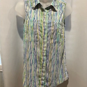 Dana Buchman Striped Sleeveless Button-Up Shirt - Picture 1 of 9