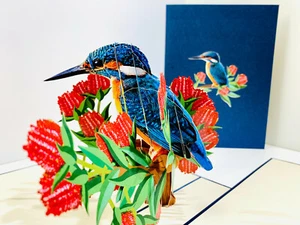Kingfisher Bird Banksia Wildflower 3D Pop Up Greeting Card Birthday Good Luck - Bild 1 von 12