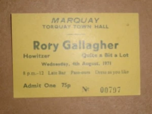 Rory Gallagher 1971 Torquay Concert Ticket - Imagen 1 de 1