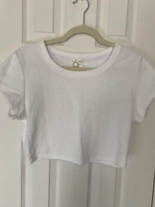 Aerie Crop Top Shirt Medium White Terry Cloth Smiley Face Summer Beach Fun - Picture 1 of 10