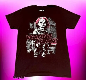 New Chucky Childs Play Wanna Play 1988 Burgundy Mens Vintage Throwback T-Shirt - Picture 1 of 2