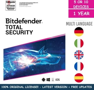 BITDEFENDER TOTAL SECURITY 2025 + VPN (5/10 DISPOSITIVI) LICENZA 100% ORIGINALE! - Imagen 1 de 1