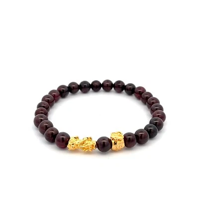 18K Gold Dragon Pixiu Piyao Money Bag Charm Bracelet Gemstones Birthstones 6mm - Image 1 of 2