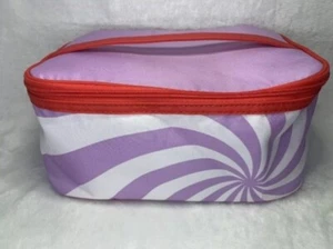 Spiral print cosmetic bag with zipper closure, featuring a purple and white... - Picture 1 of 3