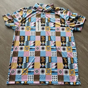 Loudmouth Golf Polo Shirt Mens XL Breezy Afternooze Blue/Black/Pink/Yellow - Picture 1 of 7