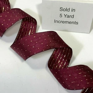 Kirkland Wire Edged Gold Burgundy Ribbon 5 Yards Holiday Christmas Bow Gift 1.5" - Picture 1 of 12