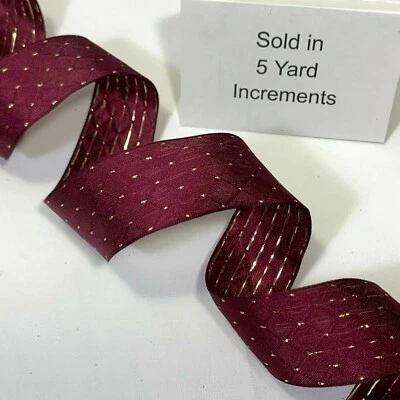 Kirkland Wire Edged Gold Burgundy Ribbon 5 Yards Holiday Christmas Bow Gift 1.5" - Image 1 of 4