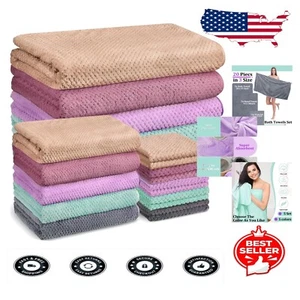 Luxury Coral Velvet Bath Towels - 20 Pcs with Quick-Dry Feature for Stylish Use - Picture 1 of 9