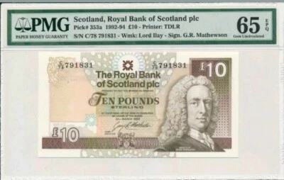 1994 SCOTLAND £10 PMG65 EPQ GEM UNC <P-353a> Royal Bank of Scotland plc - Image 1 of 2
