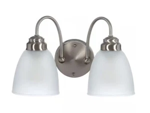 Hampton Bay Hamilton 2-Light Brushed Nickel Vanity Light with Frosted Glass - Picture 1 of 3