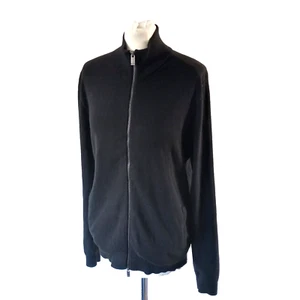 Massimo Dutti Mens L Extrafine Cotton Black Knit Zip Through Cardigan - Picture 1 of 13