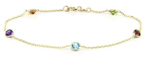 14K Yellow Gold Round Gemstones Anklet Bracelet 11 Inches - Picture 1 of 2