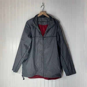 Nike Vintage Windbreaker Jacket XL Gray Red Lined Full Zip Mesh Pocket Athletic - Picture 1 of 11