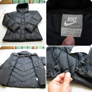 Nike Sportswear Down Jacket Youth Large Black Hooded Full Zip Quilted Puffer VTG - Picture 1 of 18