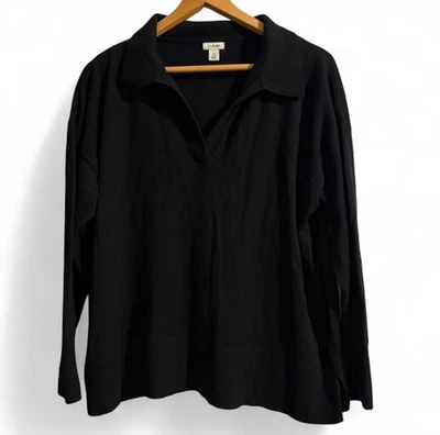 L.L.Bean Women's Black Cotton Cashmere Collared Long Sleeve Polo Shirt Size 1X - Image 1 of 4