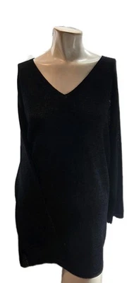 DKNY Women's Sweater Large Vintage Black Wool Knit V Neck - Image 1 of 4
