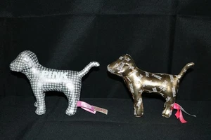 Victorias Secret VS PINK Stuffed Plush Gold & Silver Dog Metallic 6” Lot of 2 - Picture 1 of 22