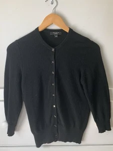 ANN TAYLOR Size S Black 100% Cashmere Cardigan Sweater 3/4 sleeve XS - Picture 1 of 5