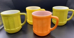 Vtg Federal Glass 2 Lime Green 1 Orange 1 Yellow Mugs Cups Milk Glass USA - Picture 1 of 8