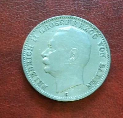 Großherzogtum Baden  Kursmünze Friedrich drei Mark  1909 Silber - Bild 1 von 2