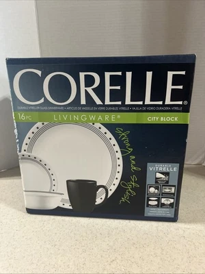 VAJILLA CORELLE VITRELLE "CITY BLOCK" 16 PIEZAS.  JUEGO DE VAJILLA 2016 NUEVO Foto 1 de 4