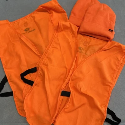 Mossy Oak Blaze Orange Hunting Safety Vest XL/XXL Set Of 2 With Stocking Caps - Image 1 of 4