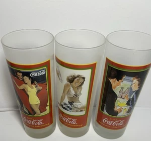 3x Coca-Cola Vintage Collectable Advertising Glasses Size 7” - Picture 1 of 9