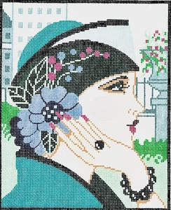 Needlepoint Handpainted Lee Vogue Girl Teal 8x10 - Picture 1 of 4